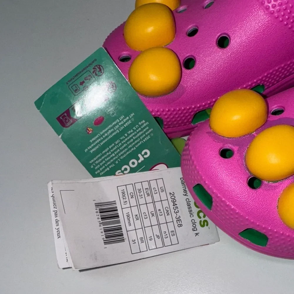 🔥CROCS Kids Shoes in Pink and Yellow Barney Sz 13 New